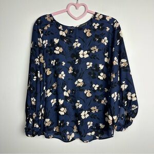 West Kei Lantern Sleeve Navy Floral Blouse Size SP